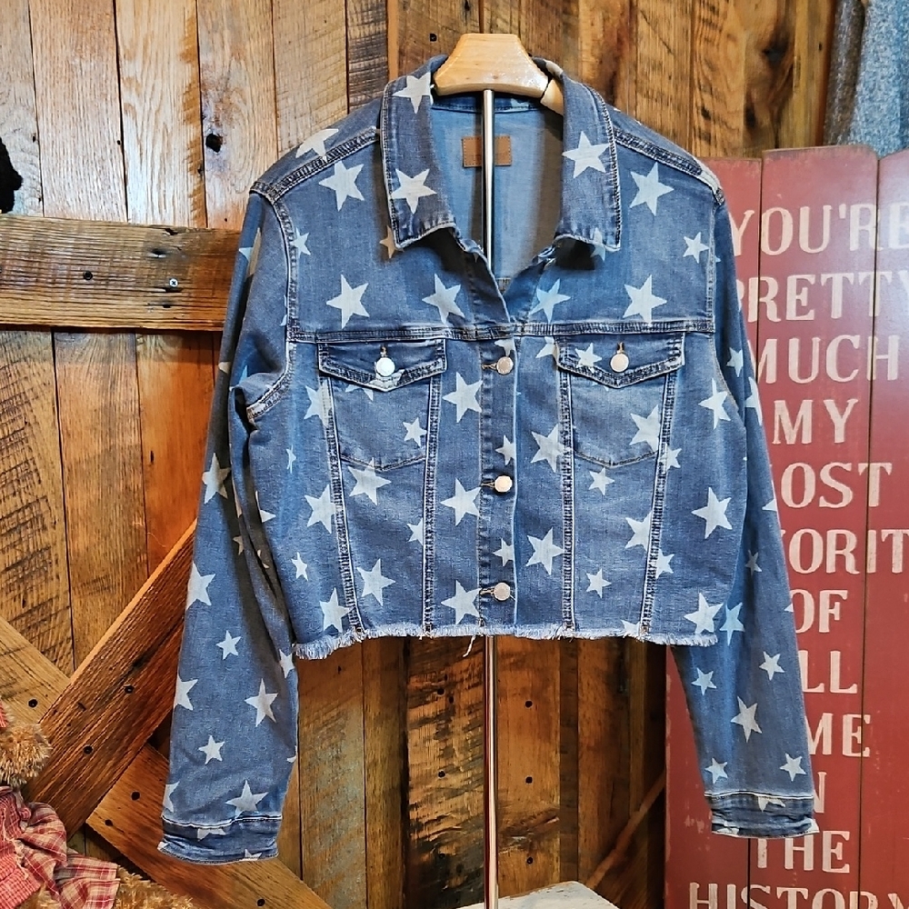 226 Judy Blue Star Patterned Denim Jacket